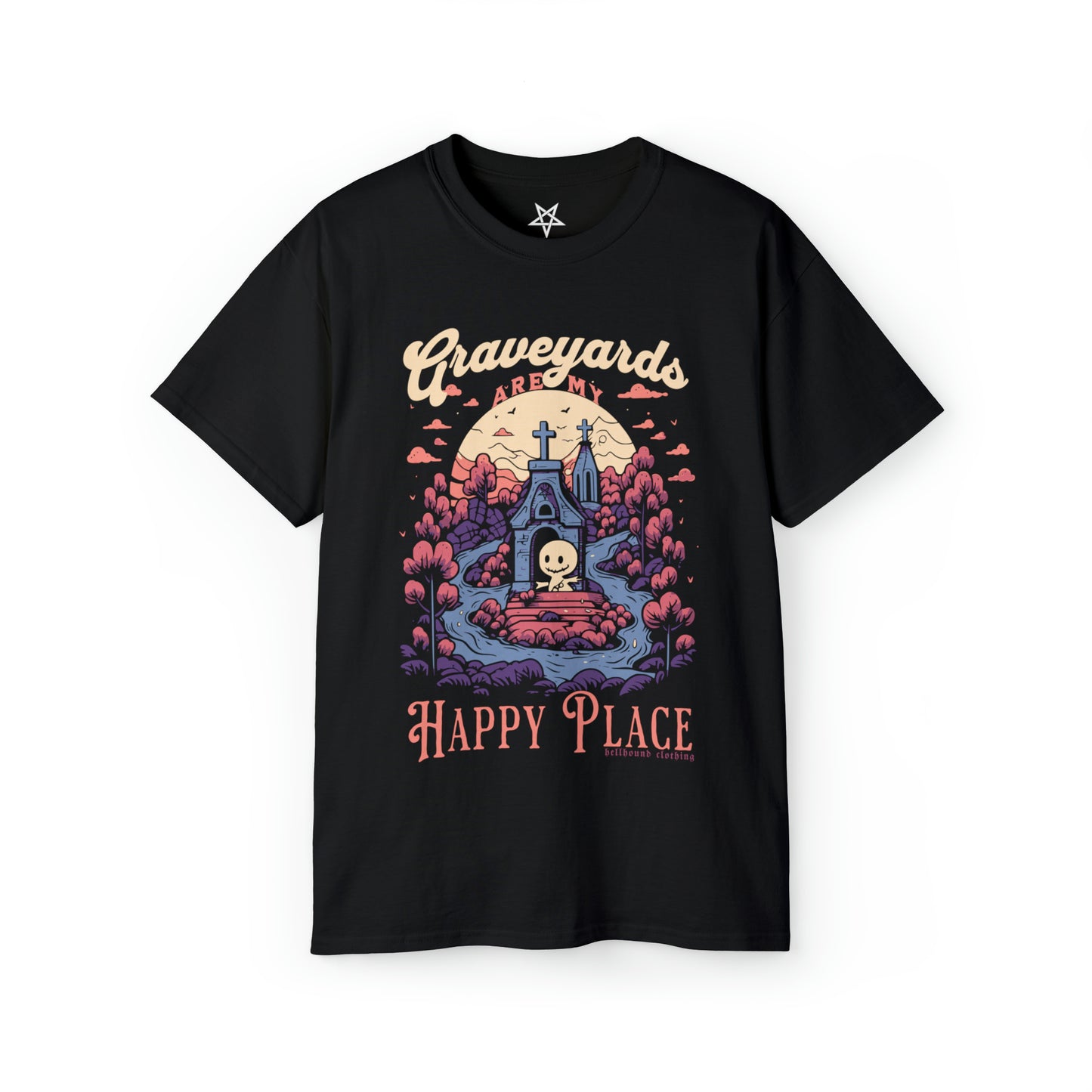 Graveyards Are My Happy Place Retro Gothic T-shirt by Hellhound Clothing